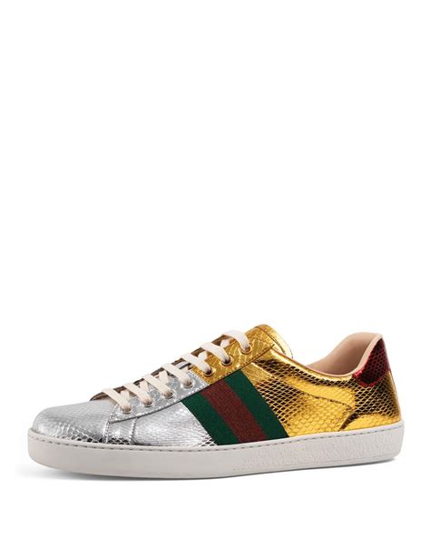 gucci sneakers with snake black|Gucci ace metallic snakeskin sneakers.